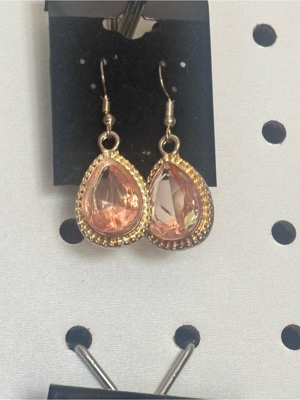 Gold Teardrop Peach Crystal Dangle Earrings - Women's Jewelry